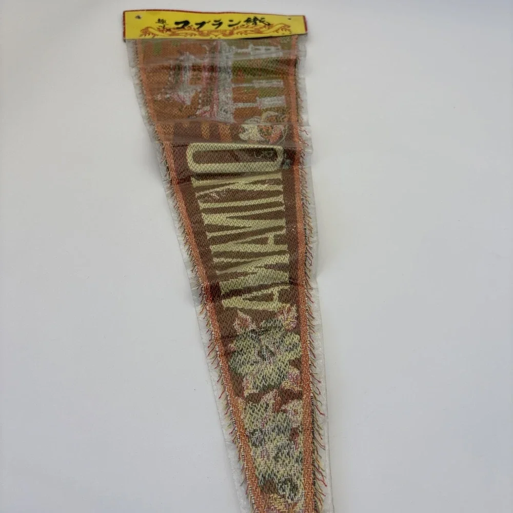 Vintage Okinawa Japan Embroidered Flag Pennant NOS Gobelin Woven Souvenir Rare